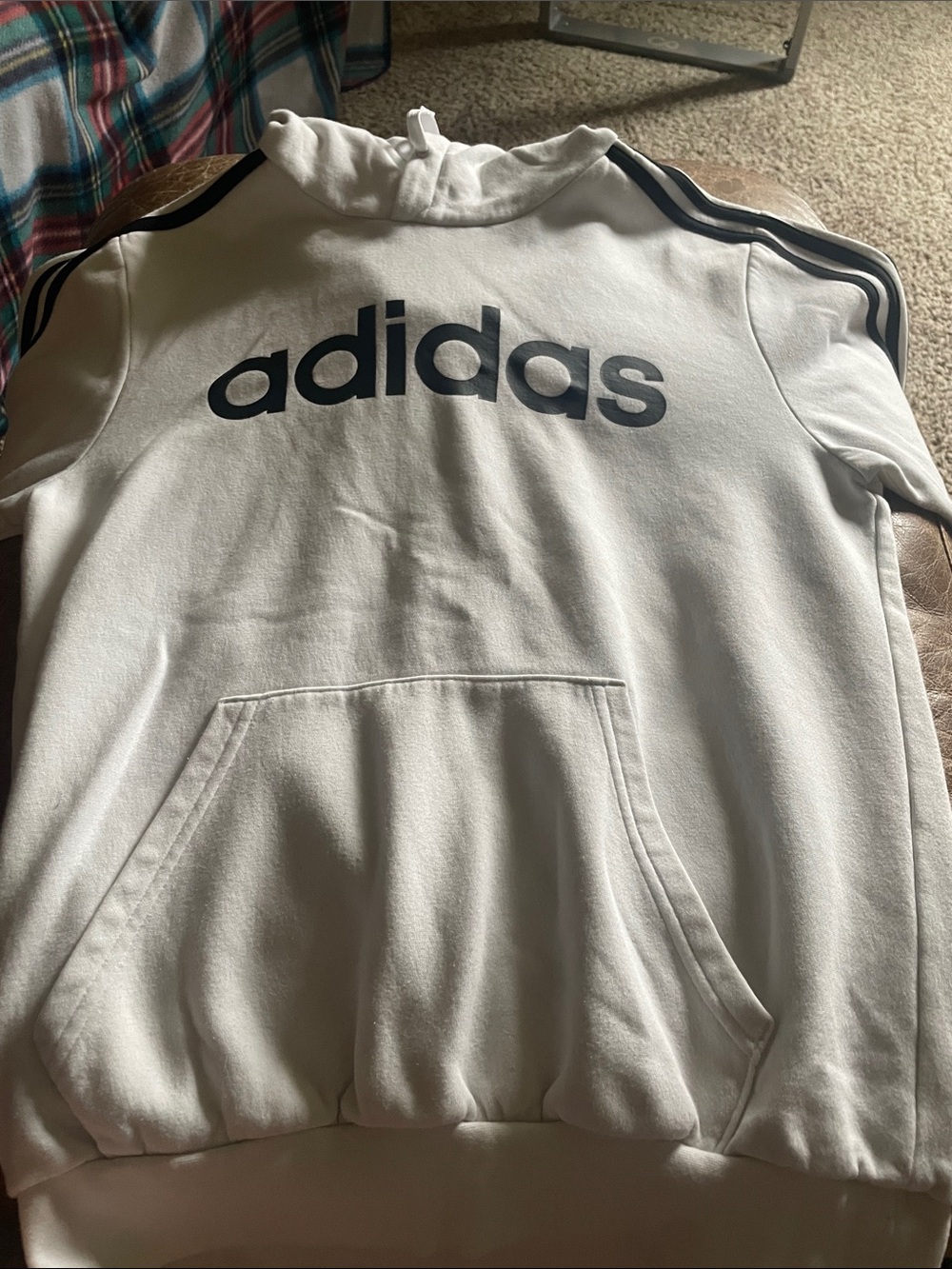 adidas White Crewneck Sweater with Black Logo and Stripes